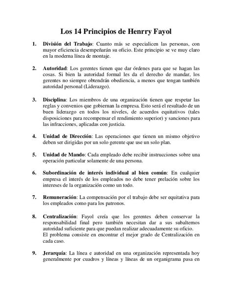 Los 14 Principios De Henry Fayol