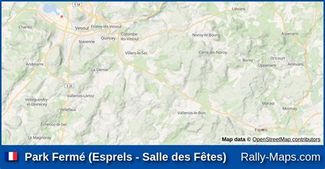 Park Fermé Esprels Salle des Fêtes stage map Rallye Régional de