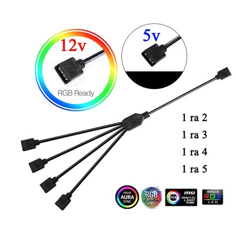 Dây chia RGB 12v 4 pin và dây chia ARGB 5v 3 pin Mở rộng chân cắm đèn