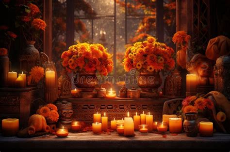 Traditional Day of the Dead Altar with Candles Stock Illustration ...