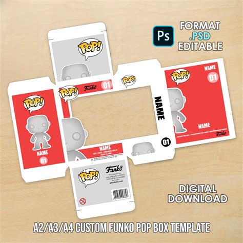 Custom Funko Pop Box Template Digital Funko Pop Box Mockup Editable Photoshop Files A4 A3 A2