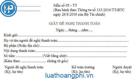 Mẫu giấy đề nghị thanh toán theo Thông tư 200 133 mới nhất 2022