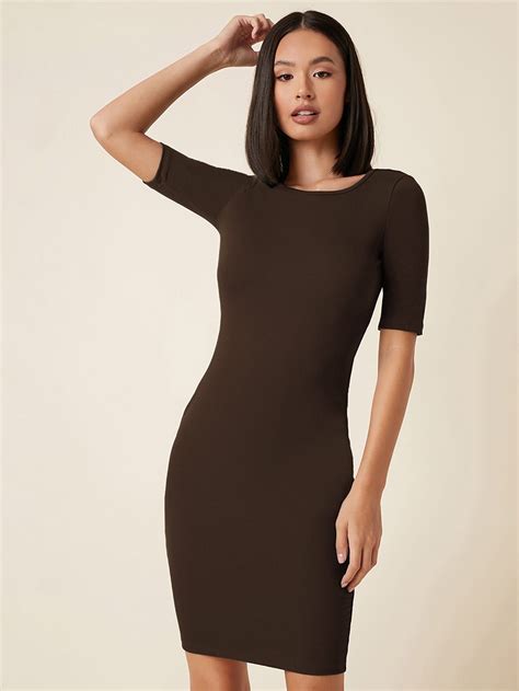 Shein Basics Solid Rib Knit Bodycon Dress