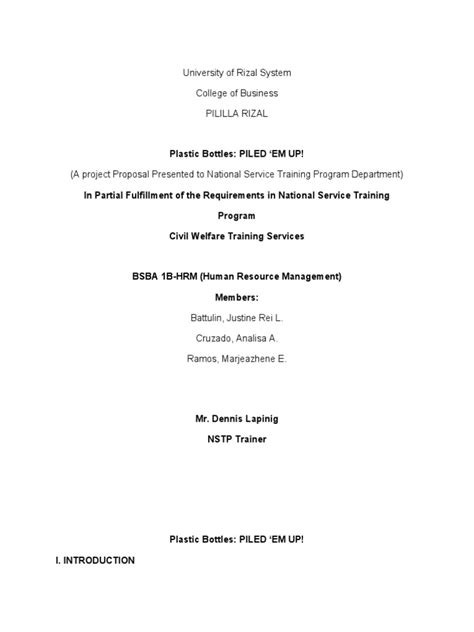 Nstp Project Proposal Pdf Recycling Plastic