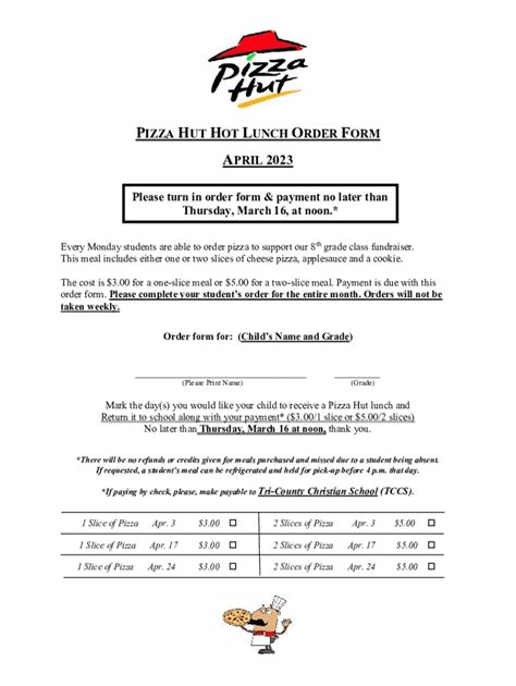 Fillable Online Pizza Hut Order Form Template Fax Email Print Pdffiller