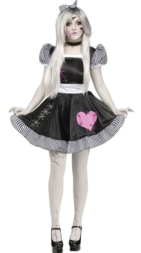 Female Zombie Doll Puppet Costume Halloween Broken Doll Masquerade Party Costumes Dress ...