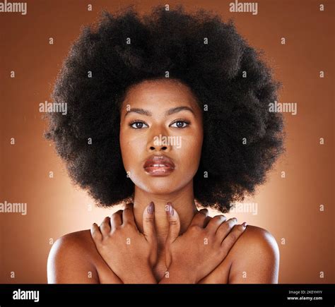 Natural Hair Studio And Black Woman In Beauty Portrait With Skincare