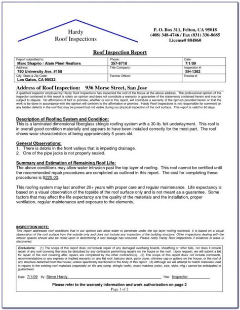 Printable Roof Inspection Form Template