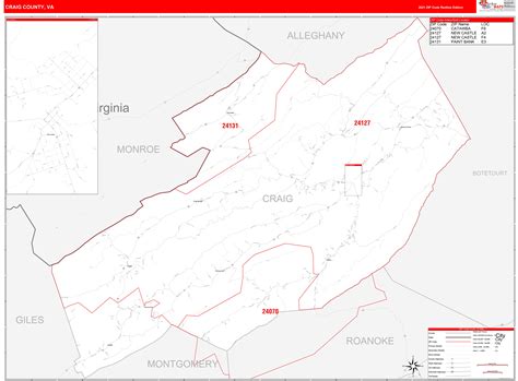 Craig County Va Zip Code Wall Map Red Line Style By Marketmaps Mapsales