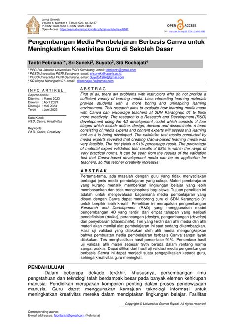 Pdf Pengembangan Media Pembelajaran Berbasis Canva Untuk Meningkatkan Kreativitas Guru Di