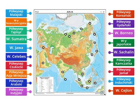 Azja półwyspy wyspy Rysunek z opisami