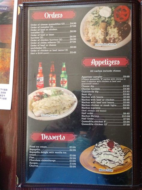 Menu at El Tapatio restaurant, Winner, SD-44