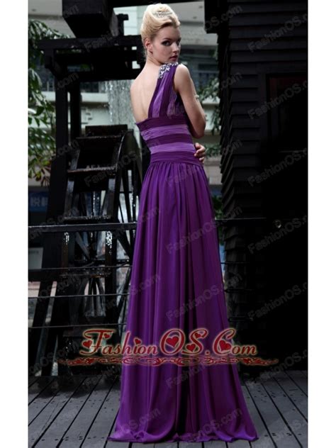 Eggplant Purple Empire One Shoulder Floor Length Chiffon Prom Evening