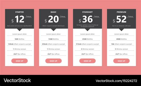 Pricing Table Template For Web Design And Business