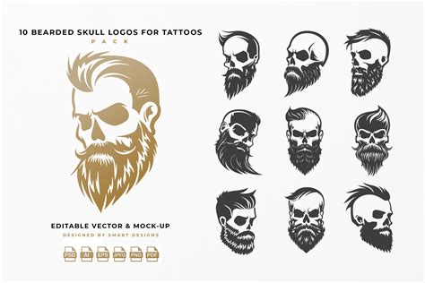 Bearded Skull Logos for Tattoos Pack X10 Graphic by SmartDesigns ...