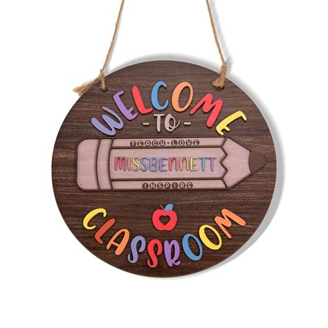 Custom Teacher Door Sign Wooden Teacher Office Decor Classroom Door Hanger Welcome Sign