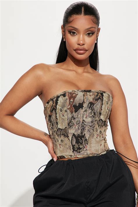 Isnt She Adorable Corset Top Brown Combo Fashion Nova Shirts