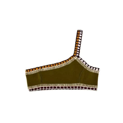 Kiini Swim Kiini Yaz Bikini One Shoulder Crochet Olive Bikini Top Handmade Size Medium