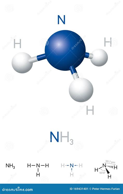 Ammonia Nh3 Molecule Model And Chemical Formula Stock Vector