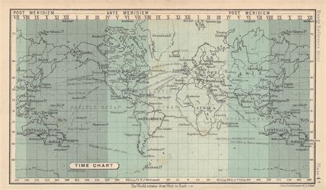 World Time Chart Bartholomew Old Antique Vintage Map Plan