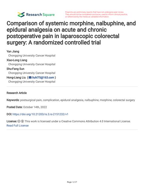 PDF Comparison Of Systemic Morphine Nalbuphine And Epidural