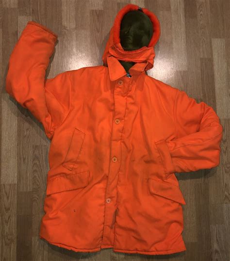 Johnson Garment Blaze Orange Hunting Coat Jacket Mens Size Xl Hood