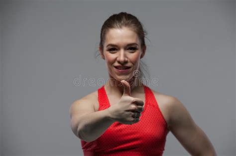 Happy Cheerful Woman Showing Thumbs Up Gesture Stock Image Image Of