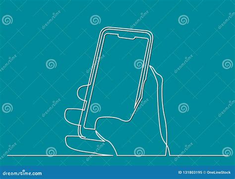 Continuous Line Drawing Of Hand With Modern Cell Phone Stock