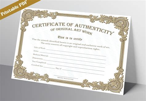 Printable Blank PDF Certificate Of Authenticity For Artwork Etsy