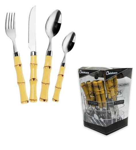 Kit Faqueiro Bambu Talheres Completo Pe As A O Inox Cabo Plastico