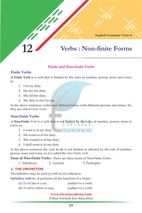 Class English Grammar Chapter Verbs Finite Non Finite Forms