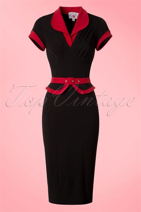 Topvintage Exclusive 50s Sabine Katalin Pencil Dress In Black And Red