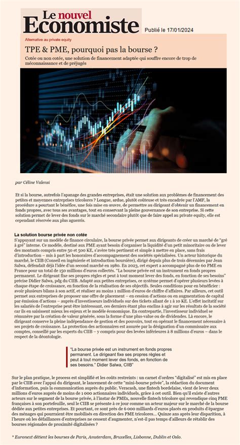 Le Nouvel Economiste TPE PME Pourquoi Pas La Bourse Finance