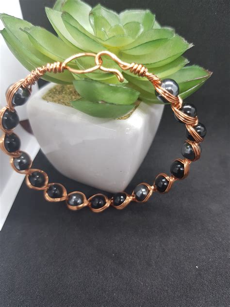 Egyptian Copper Wire Wrapped Bracelet Onyx And Hematite Etsy New Zealand