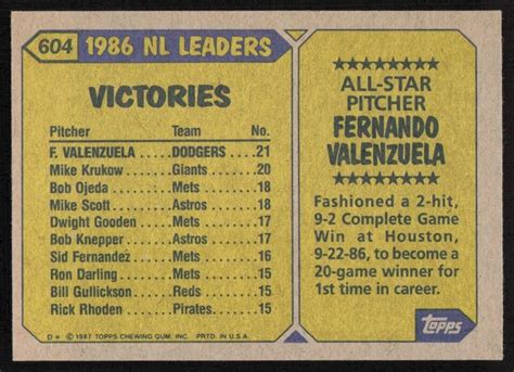 Topps All Star Fernando Valenzuela Los Angeles Dodgers Ebay