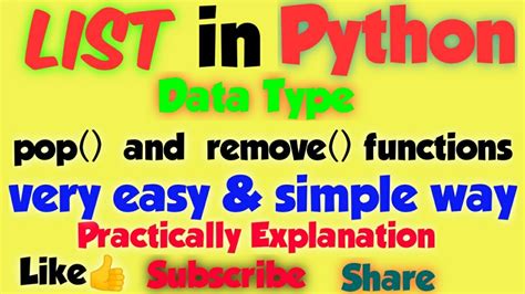 Pop And Remove Function In Python S List Youtube