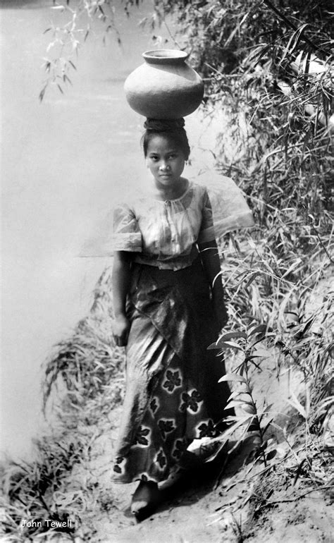 Filipina Walking With A Clay Pot On Top Of Her Head Philippines Ca