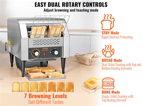 VEVOR Commercial Conveyor Toaster, 300 Slices/Hour Conveyor Belt ...