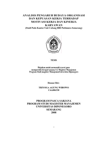 ANALISIS PENGARUH BUDAYA ORGANISASI DAN KEPUASAN KERJA TERHADAP