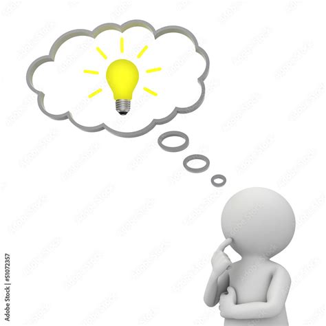 D Man Thinking With Idea Bulb In Thought Bubble Stock Illustration