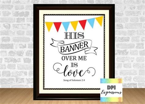 Bible Verse Art Print, His Banner Over Me Is Love, Christian Wall Decor ...