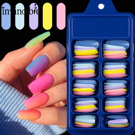 100pcs Candy Color Fake Nails Tips Diy Nail Art Full Cover False Nail