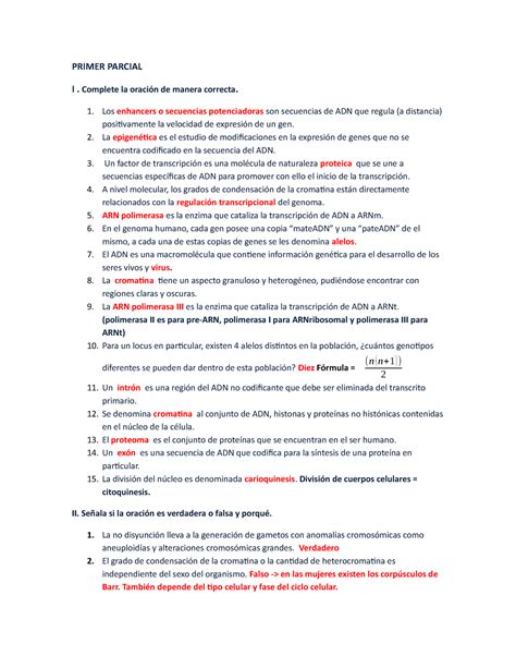 Examen de Genética primer parcial años pasados GENÉTICA UNISON