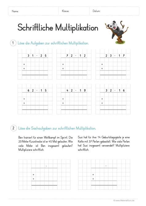 Schriftliche Multiplikation MaterialGuru