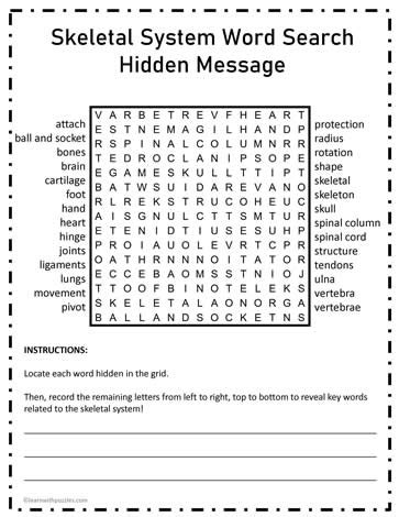 Skeletal System Word Search Learn With Puzzles