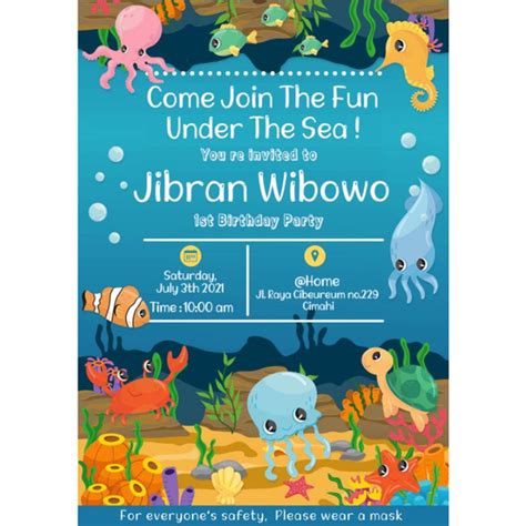 Jual Birthday Invitation Undangan Ulang Tahun Anak Tema Binatang Laut