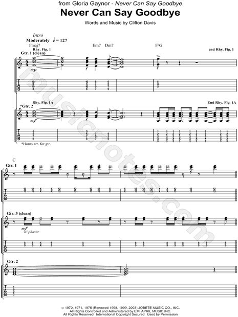 Gloria Gaynor Never Can Say Goodbye Guitar Tab In C Major Download And Print Sku Mn0075558