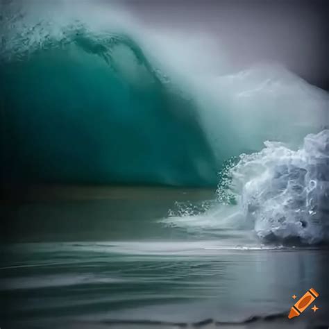 Powerful Tidal Wave Crashing Against The Shore