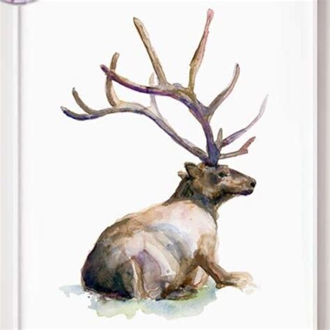 Deer Art Elk Watercolor Painting Wapiti Art Print Canadian Etsy