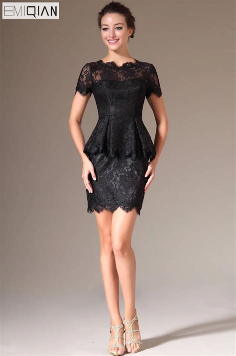 New Scalloped Neck Short Sleeves Black Lace Mini Cocktail Dresses In Cocktail Dresses From